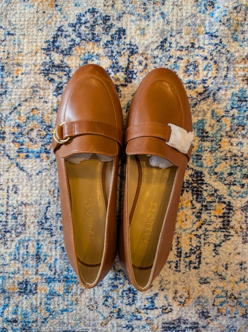 Talbots Women's Tan Leather Loafers with Gold Buckle